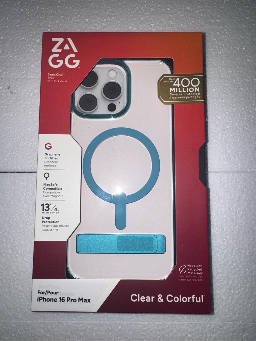 I Phone 16 Pro Max case, Clear with blue outlines